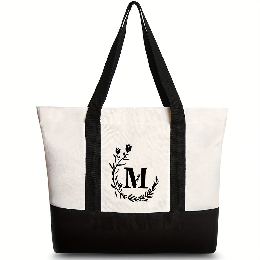 Canvas shoulder bag, large capacity letter print tote bag, women's fashion lightweight portable gift bag - SJB-DIAMOND ELITES