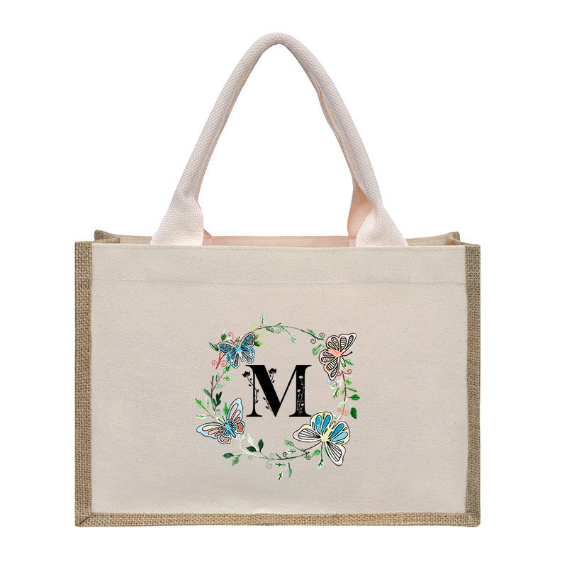 Cotton and linen canvas tote bag, printed letter tote bag, portable light handbag, gift shopping bag - SJB-DIAMOND ELITES
