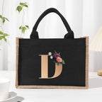 Cotton and linen canvas tote bag, printed letter tote bag, portable light handbag, gift shopping bag - SJB-DIAMOND ELITES