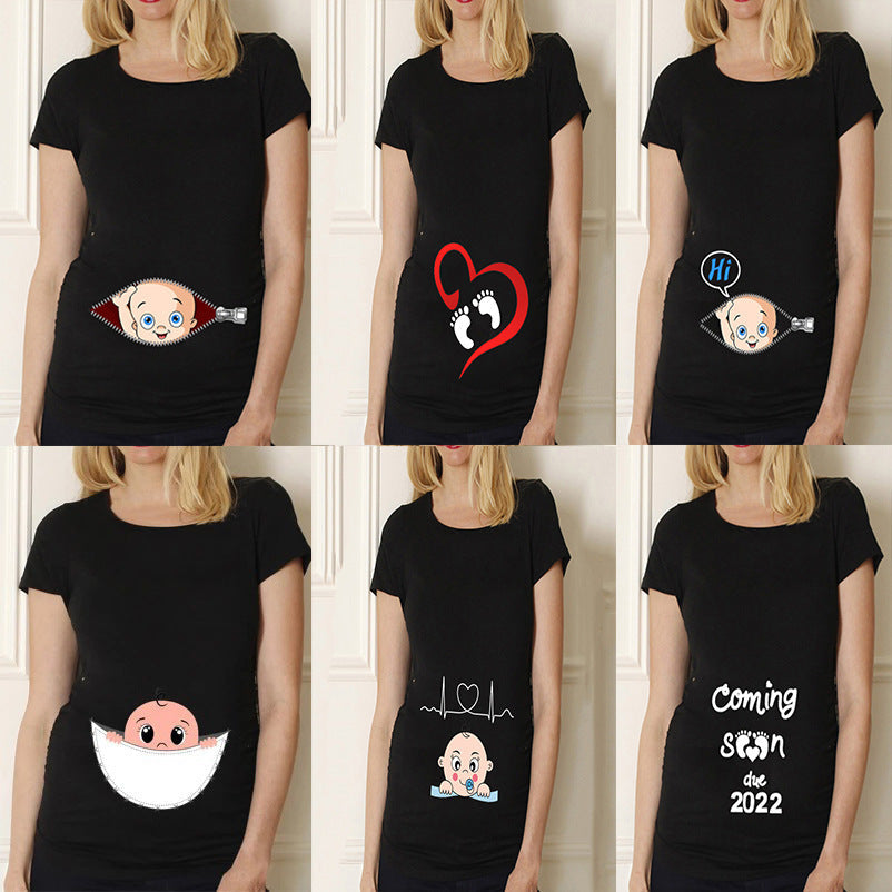 Maternity Shirt Maternity Cute Baby Printed O-Neck Lootquake LLC