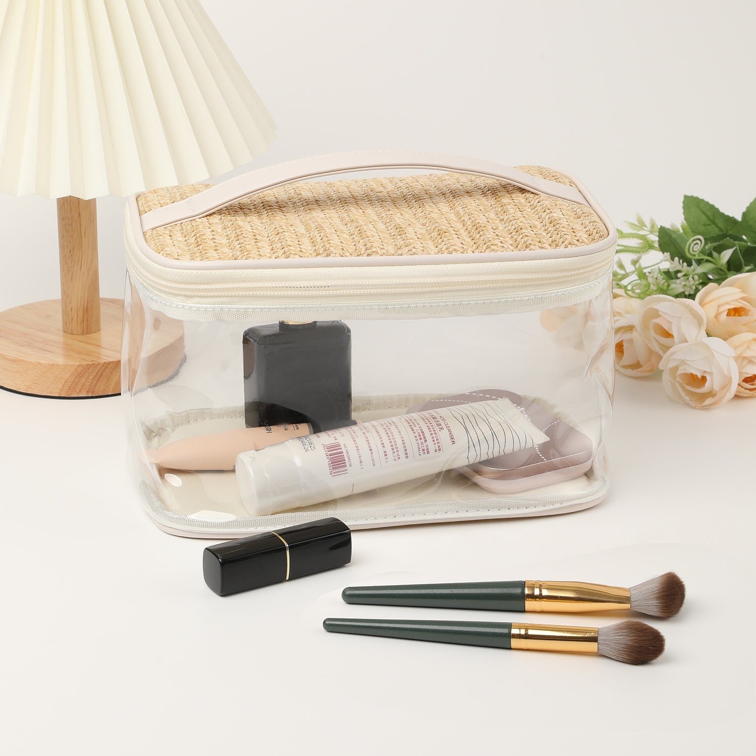 Large capacity PVC straw makeup bag for women,Portable travel toiletry bags, cosmetics portable storage bags, lightweight makeup bags, - SJB-DIAMOND ELITES