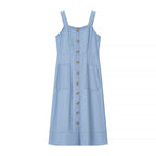 Denim medium and long dress, suspender backless temperament commuter dress