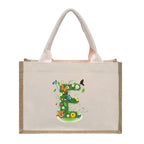 Cotton and linen canvas tote bag, printed letter tote bag, portable light handbag, gift shopping bag - SJB-DIAMOND ELITES