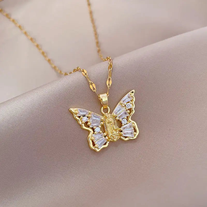 Titanium Steel Micro-inlaid Portrait Butterfly Zircon Necklace Lootquake LLC