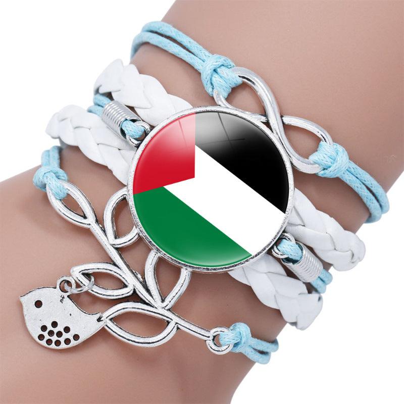 Palestinian flag keffiyeh pattern time gemstone love & ∞ style multi-layered bracelet (MAC080) - SJB-DIAMOND ELITES