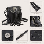 Stylish Soft Pu Rivets Small Crossbody Tassel Bag, Skull Shoulder Crossbody Bag - SJB-DIAMOND ELITES
