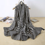 Vegan Silk scarf female classic wild houndstooth print long scarf holiday literary beach towel shawl SHOMICOBOUTIQUE