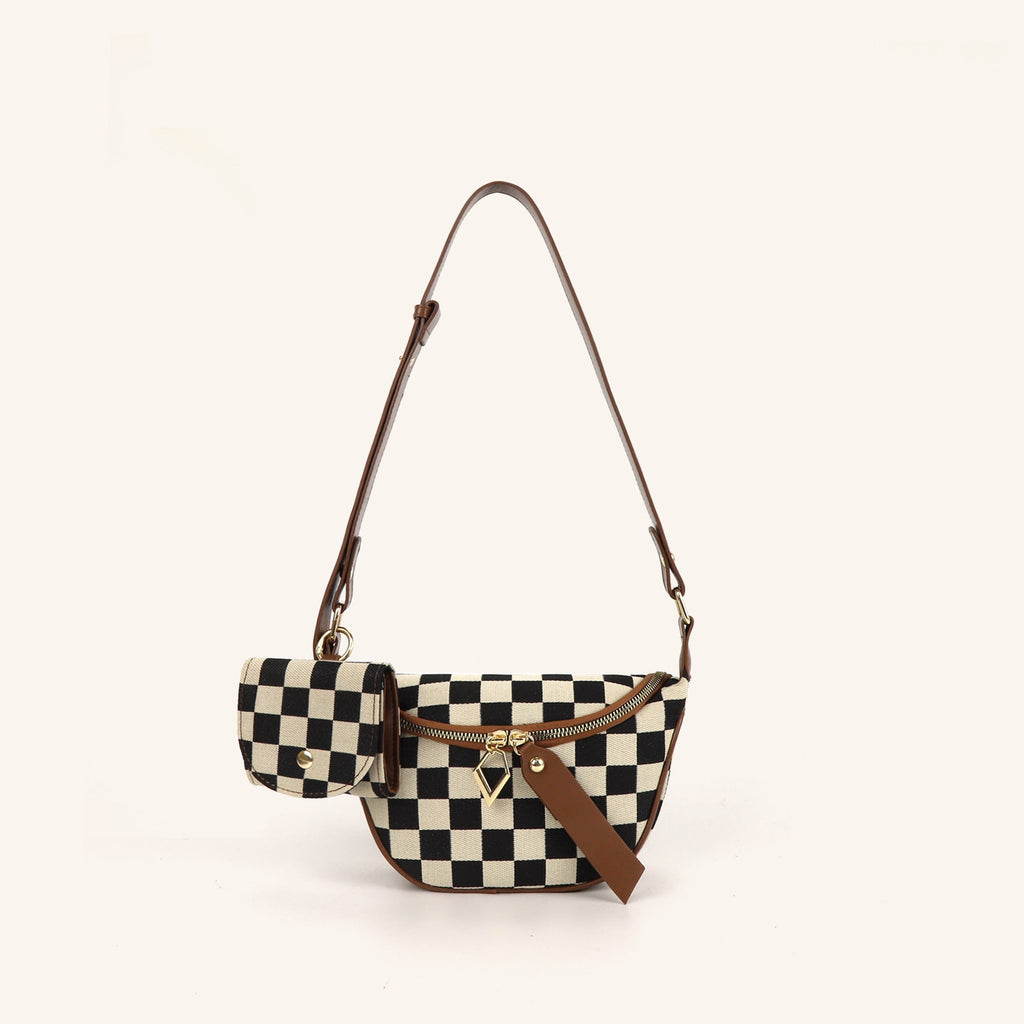 Small Crossbody Bag – Versatile Commute with Checkerboard Canvas, Compact Earphone Bag, Stylish 2-in-1 Chest Bag & Fanny Pack for Everyday Use - SJB-DIAMOND ELITES