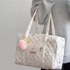 Large capacity tote bag for girls, short trip girl commuter bag, quilted puffy purse floral fabric, student class shoulder tote bag, - SJB-DIAMOND ELITES