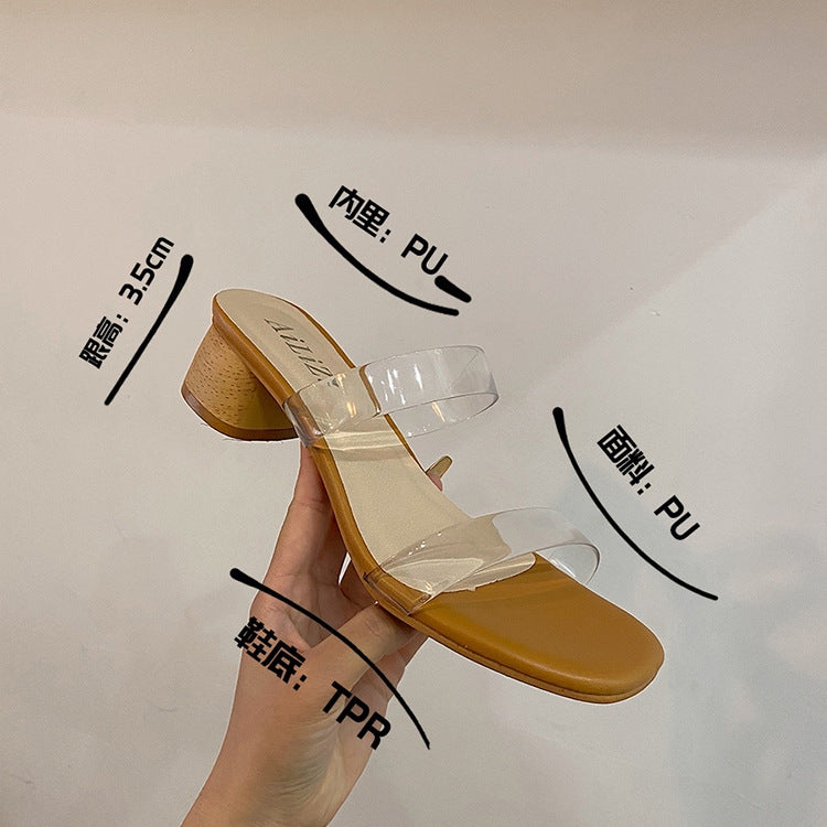 Transparent Sandals and Slippers Women's Mid-heel Thick Heel SDL08210503 - SJB-DIAMOND ELITES