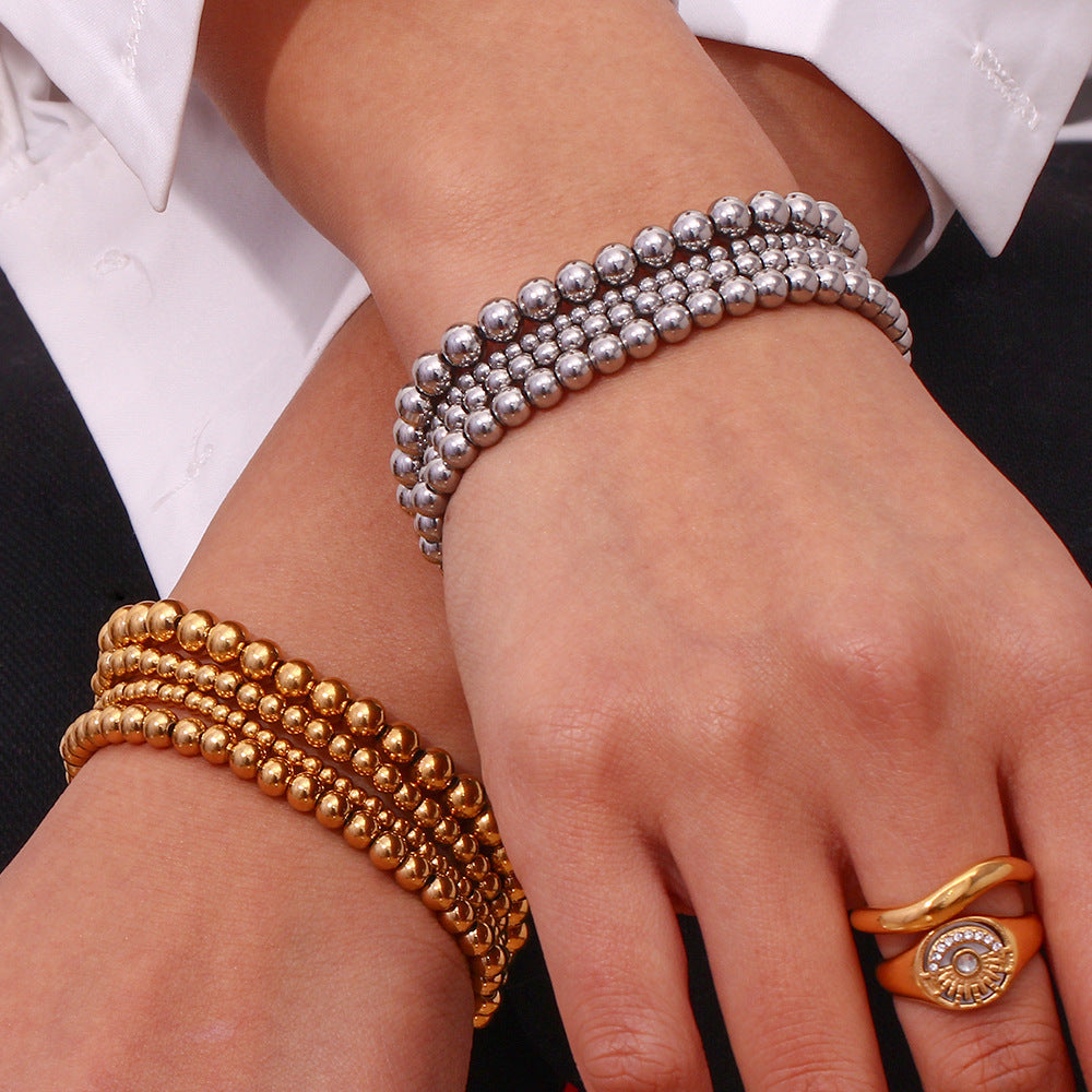 Niche Vintage Stainless Steel Plated 18K Elastic Bead Bracelet Pi-Mart