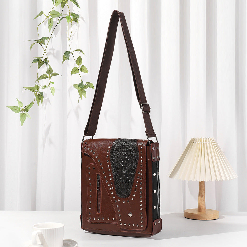 Rivet shoulder bag male, steampunk locomotive messenger bag female, large capacity storage bag, bohemian crossbody bag - SJB-DIAMOND ELITES