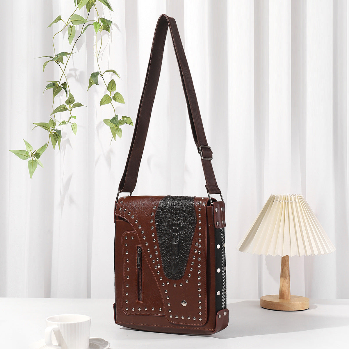 Rivet shoulder bag male, steampunk locomotive messenger bag female, large capacity storage bag, bohemian crossbody bag - SJB-DIAMOND ELITES