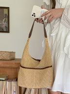 straw bag, commuter hobo bag, summer woven hobo bag for women, straw shoulder purse, beach crochet bag lightweight - SJB-DIAMOND ELITES