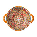 Yellow Green Wave Tree Pattern Flower Hand Painted Underglaze Binaural Ceramic Not Hot Hand Noodle Bowl Pi-Mart