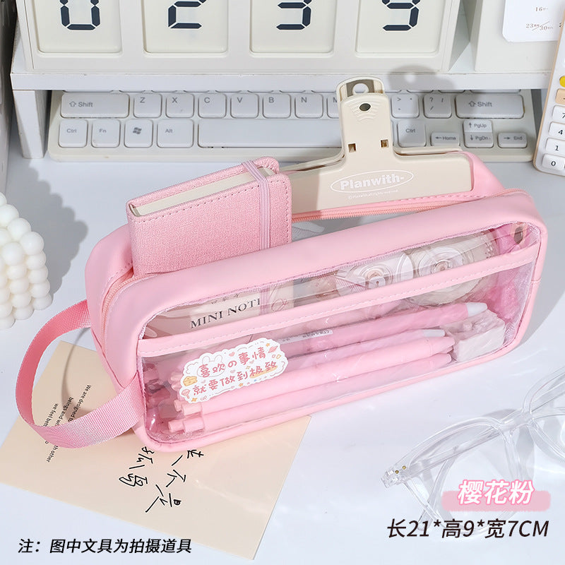 Transparent pencil case, portable tote storage bag, waterproof large-capacity stationery storage box. - SJB-DIAMOND ELITES