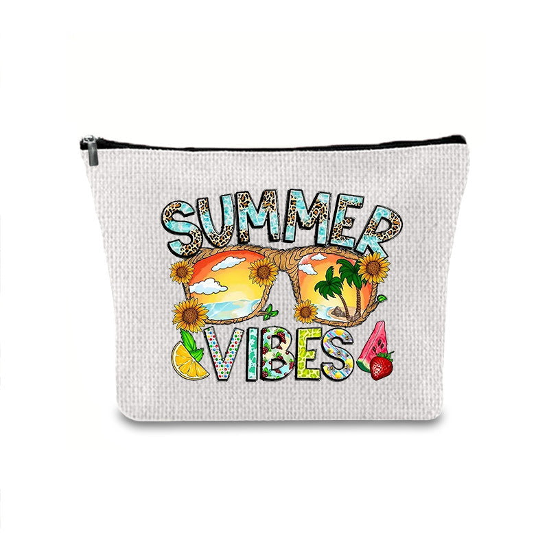 Linen printed cosmetic bag, cosmetic lipstick storage bag, small simple zipper evening clutch bag, - SJB-DIAMOND ELITES