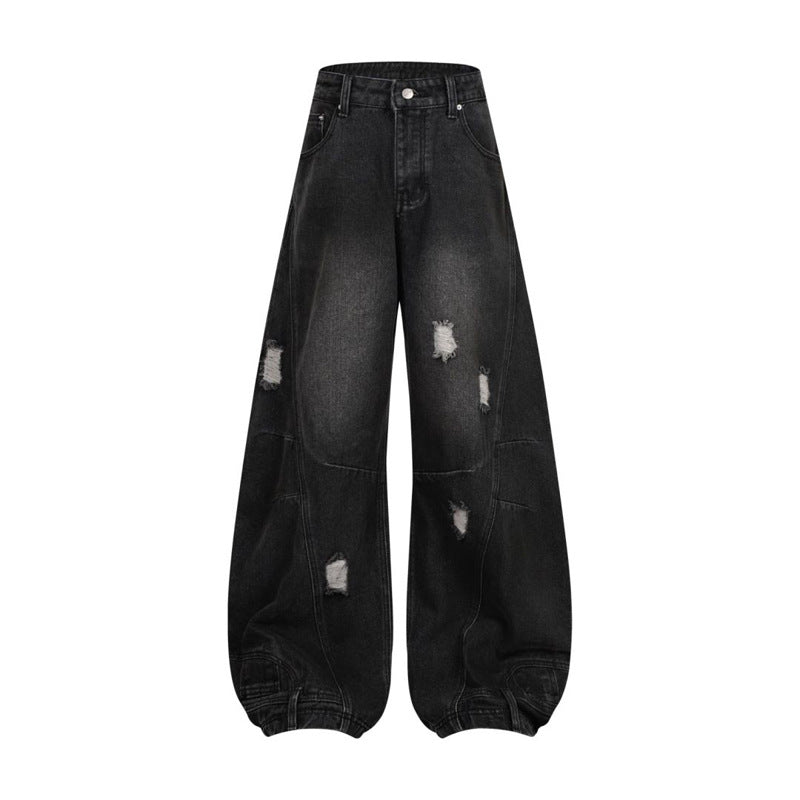 Retro Washed Ripped Deconstruction Stitching Design Straight Jeans Lootquake LLC