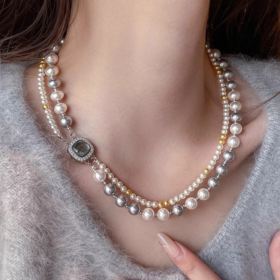 Fashion Jewelry Micro-inlaid Square Dual-wear Double-layer Necklace Pi-Mart