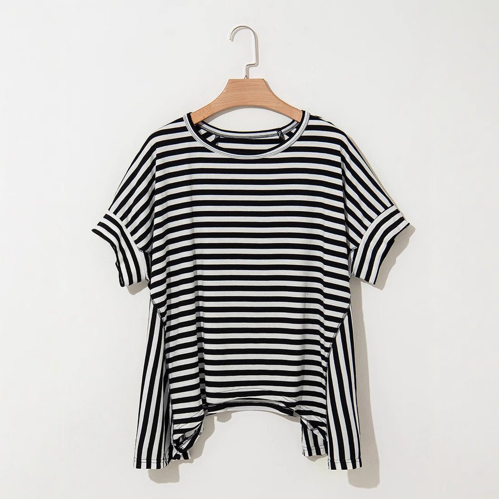 Round Neck Striped Printed T-Shirt Lootquake LLC