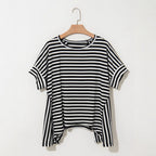 Round Neck Striped Printed T-Shirt Lootquake LLC