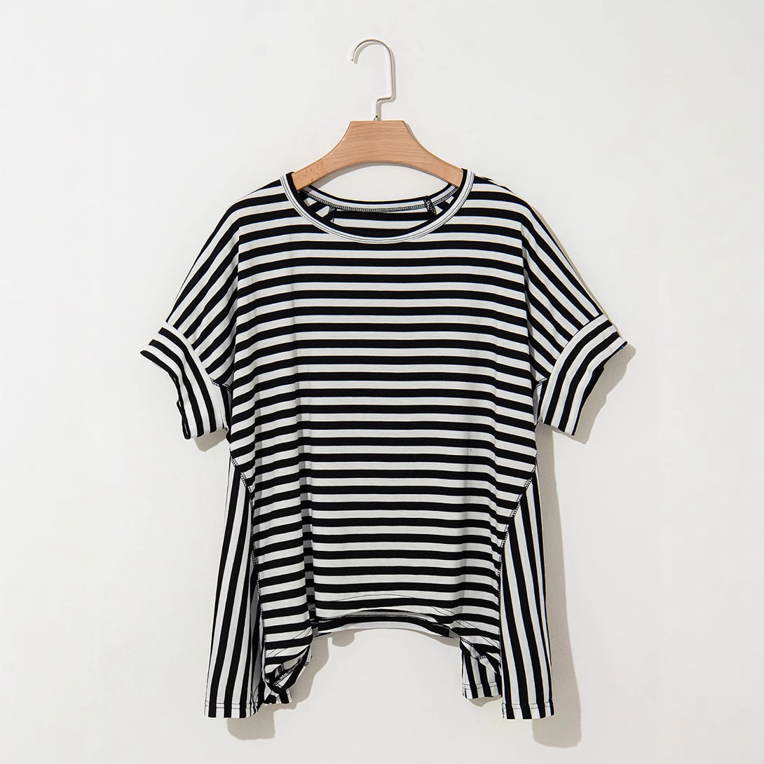 Round Neck Striped Printed T-Shirt Lootquake LLC