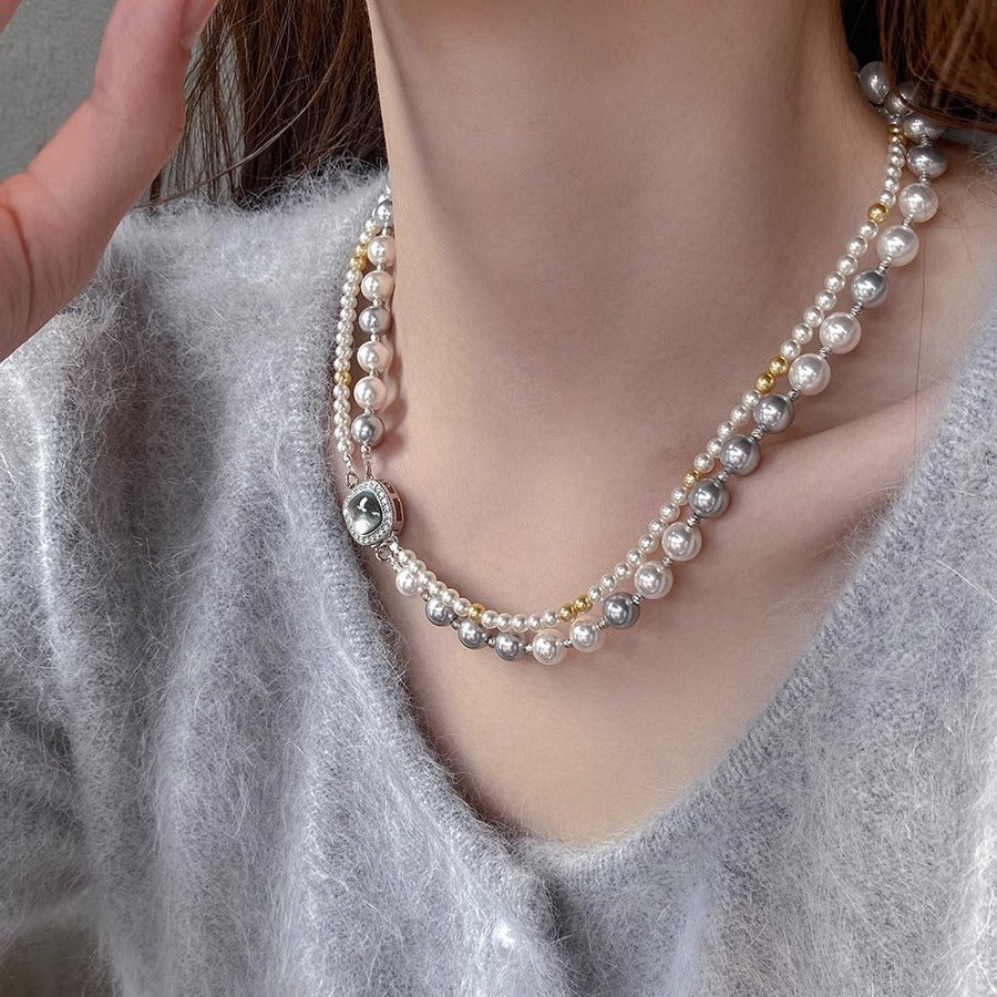 Fashion Jewelry Micro-inlaid Square Dual-wear Double-layer Necklace Pi-Mart