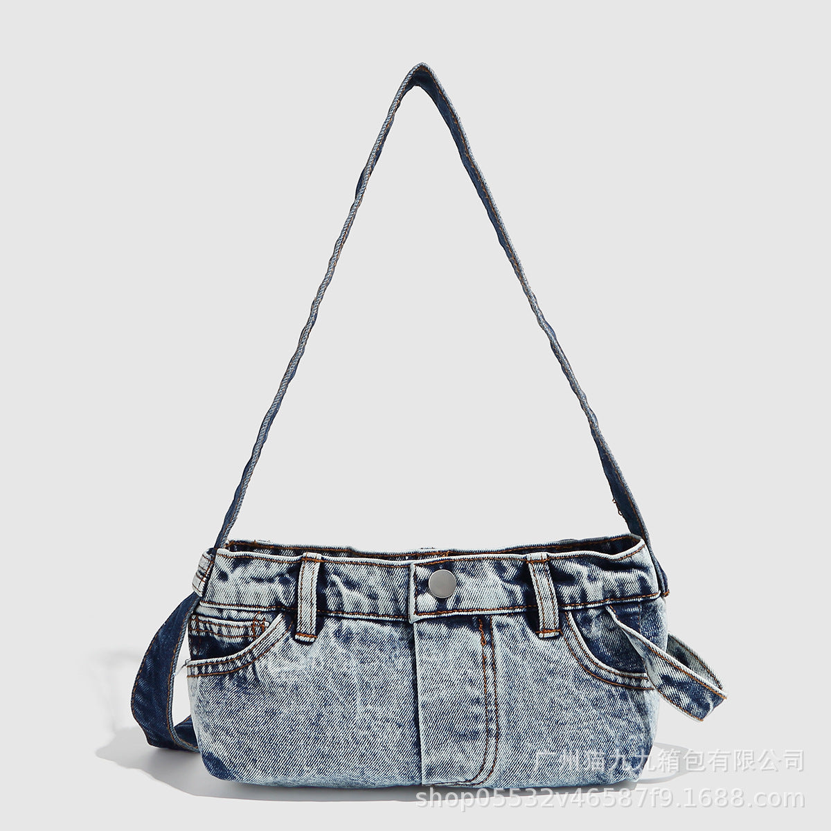 Small shoulder purse denim women's retro summer shoulder bag blue patchwork shoulder hobo handbag - SJB-DIAMOND ELITES