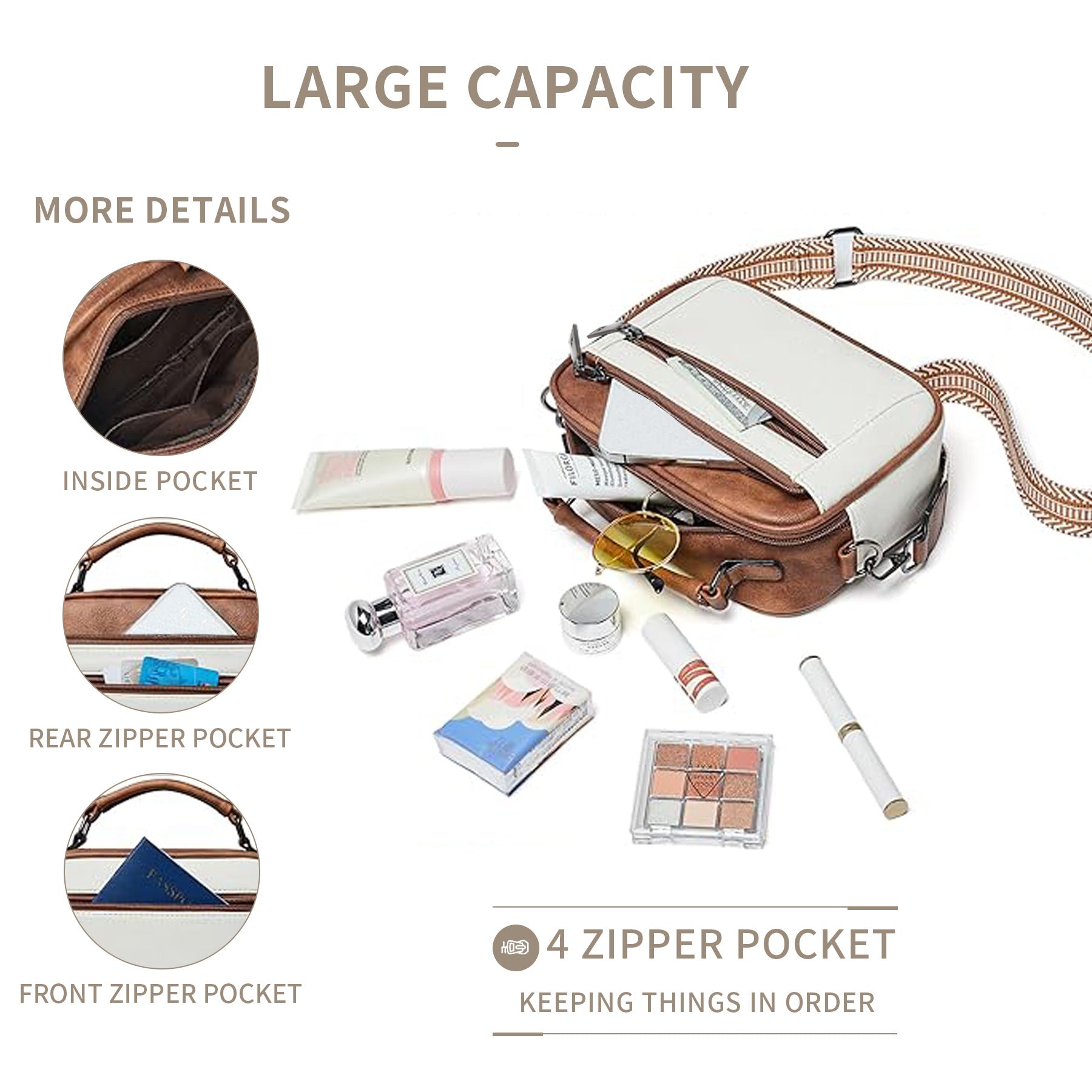 Color matching multifunctional zipper messenger bag, small crossbody square bag, PU shoulder bag adjustment shoulder strap, Crossover Shoulder Bag,Small Crossbody Purse for Women Triple Zip, - SJB-DIAMOND ELITES
