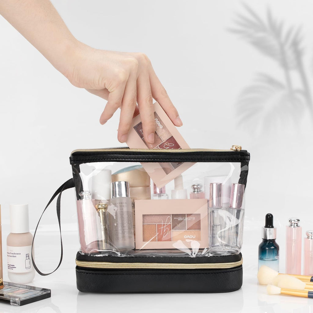 Transparent cosmetic bag, multifunctional double-layer large-capacity PVC cosmetic bag, storage portable travel bag, wet and dry separation washing bag for College Dorm Camp GymTransparent Cosmetic Bag, - SJB-DIAMOND ELITES