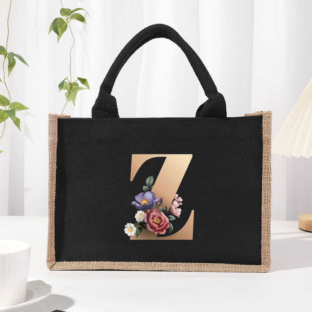 Cotton and linen canvas tote bag, printed letter tote bag, portable light handbag, gift shopping bag - SJB-DIAMOND ELITES