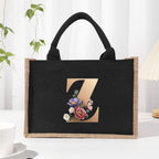 Cotton and linen canvas tote bag, printed letter tote bag, portable light handbag, gift shopping bag - SJB-DIAMOND ELITES