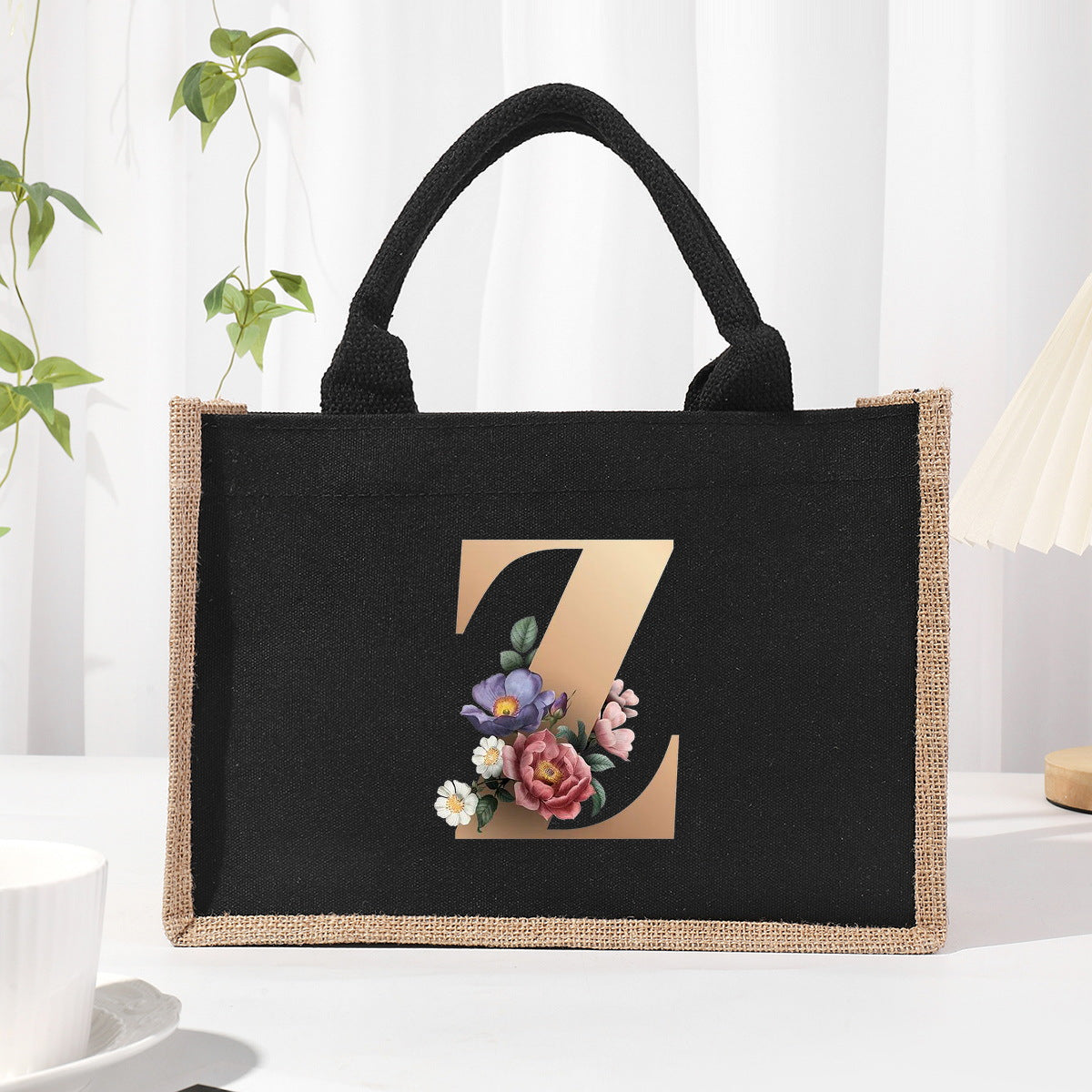 Cotton and linen canvas tote bag, printed letter tote bag, portable light handbag, gift shopping bag - SJB-DIAMOND ELITES