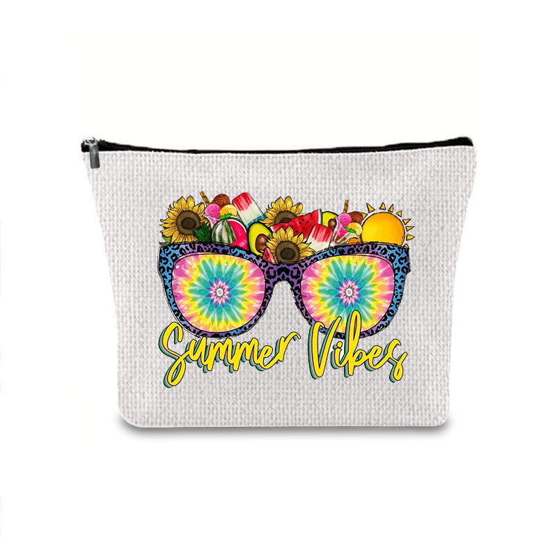 Linen printed cosmetic bag, cosmetic lipstick storage bag, small simple zipper evening clutch bag, - SJB-DIAMOND ELITES