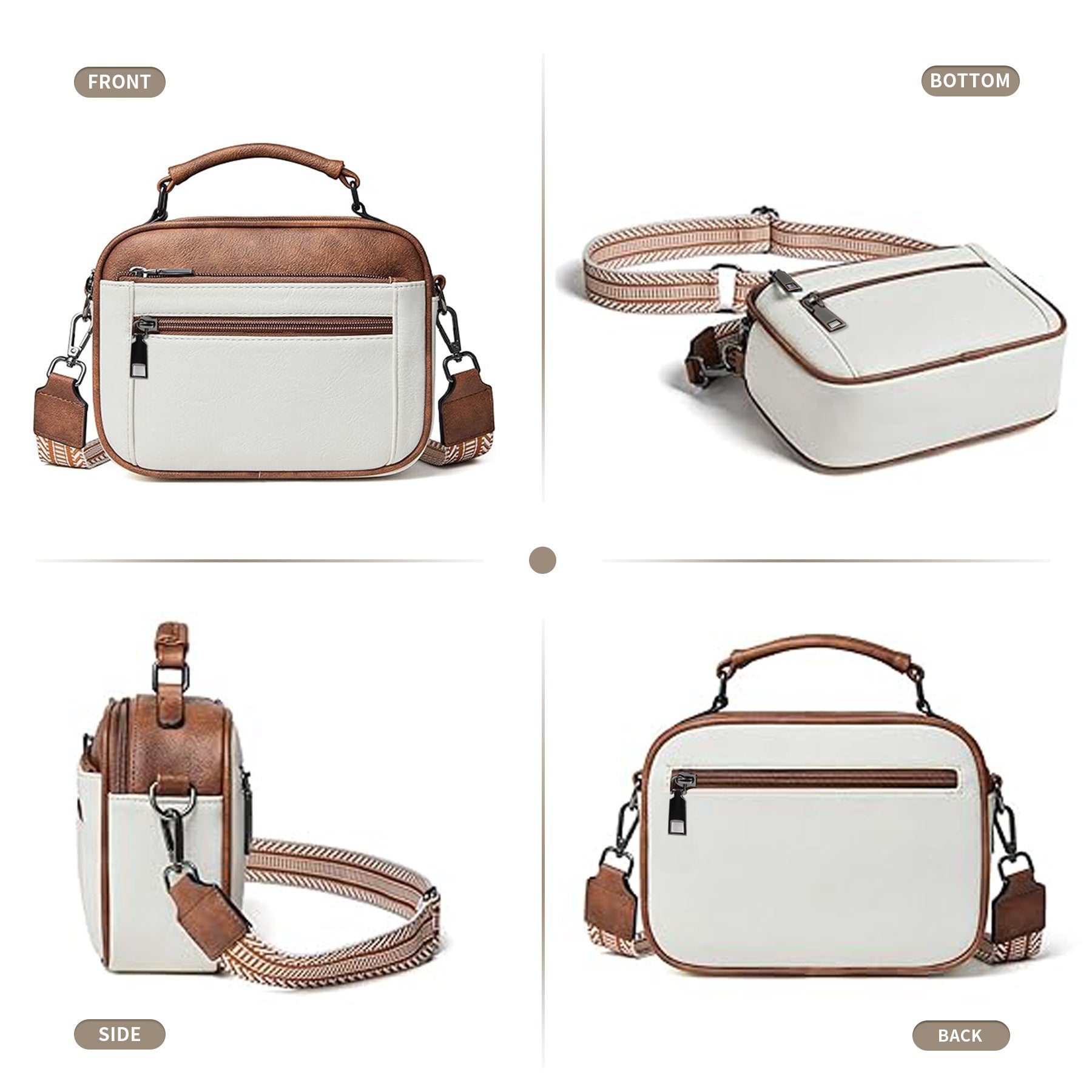 Color matching multifunctional zipper messenger bag, small crossbody square bag, PU shoulder bag adjustment shoulder strap, Crossover Shoulder Bag,Small Crossbody Purse for Women Triple Zip, - SJB-DIAMOND ELITES