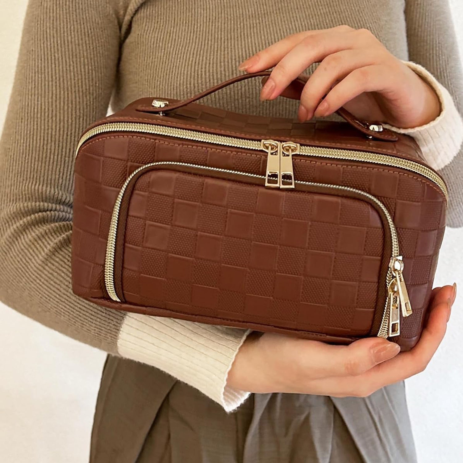 Chessboard double pillow cosmetic bag, multifunctional waterproof toilet bag, makeup bag with compartments, - SJB-DIAMOND ELITES