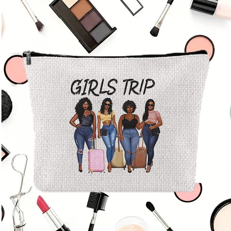 Linen printed cosmetic bag, cosmetic lipstick storage bag, small simple zipper evening clutch bag, - SJB-DIAMOND ELITES