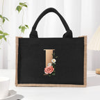 Cotton and linen canvas tote bag, printed letter tote bag, portable light handbag, gift shopping bag - SJB-DIAMOND ELITES
