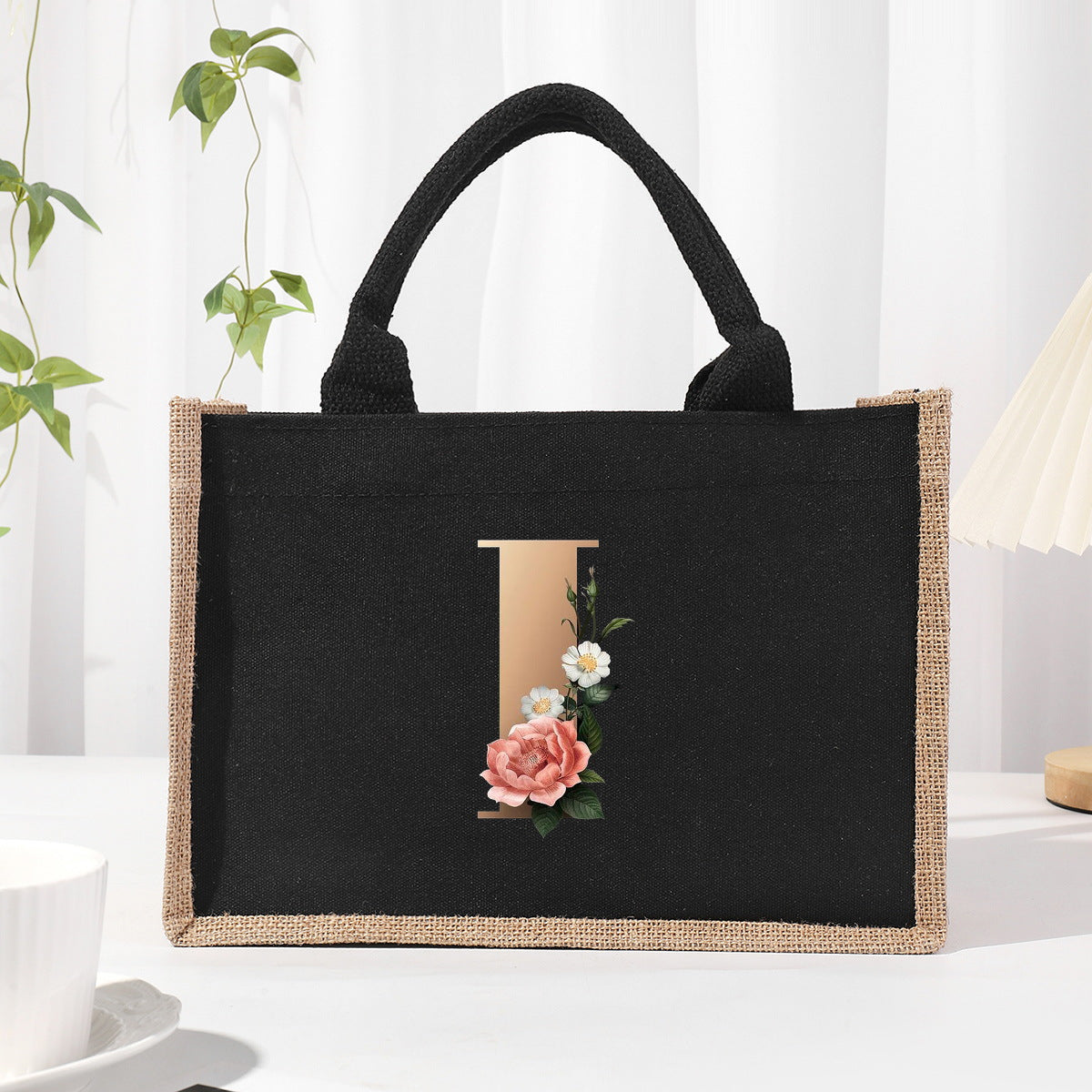 Cotton and linen canvas tote bag, printed letter tote bag, portable light handbag, gift shopping bag - SJB-DIAMOND ELITES