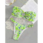 Tube Top Bikini Swimsuit Female Sexy Floral Hot Spring Resort Split Swimsuit Swimming Mod Floral Bandeau Bikini Swimsuit