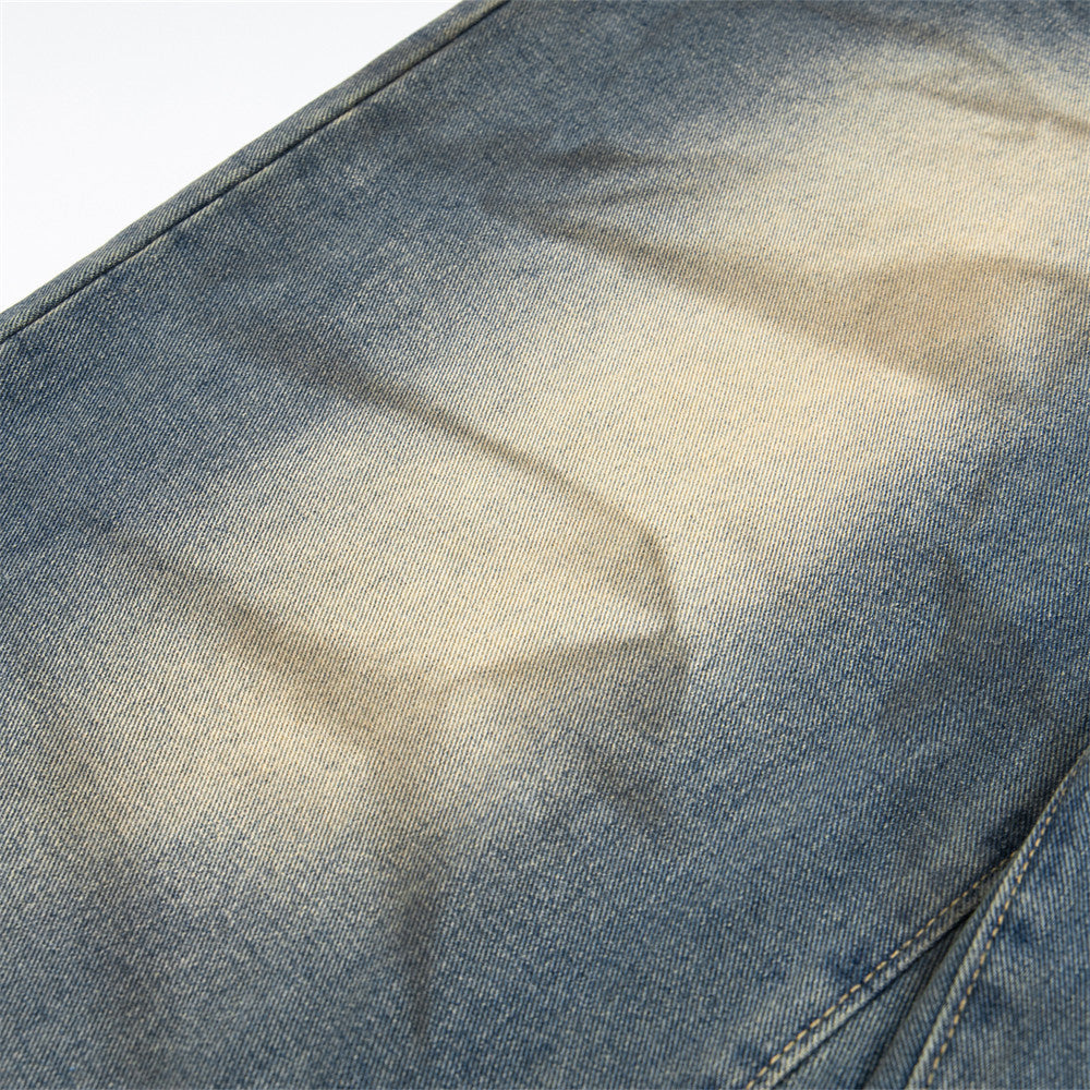 Wide Leg Straight Waste Soil Wind Contrast Color Inkjet Jeans Men Lootquake LLC