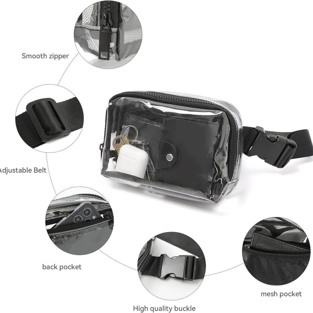 Waterproof Fanny Pack – Transparent Small Crossbody Belt Bag with Adjustable Shoulder Strap, Ideal for Festival, Hiking, Concerts, and Travel, Stadium Approved Waist Bag - SJB-DIAMOND ELITES