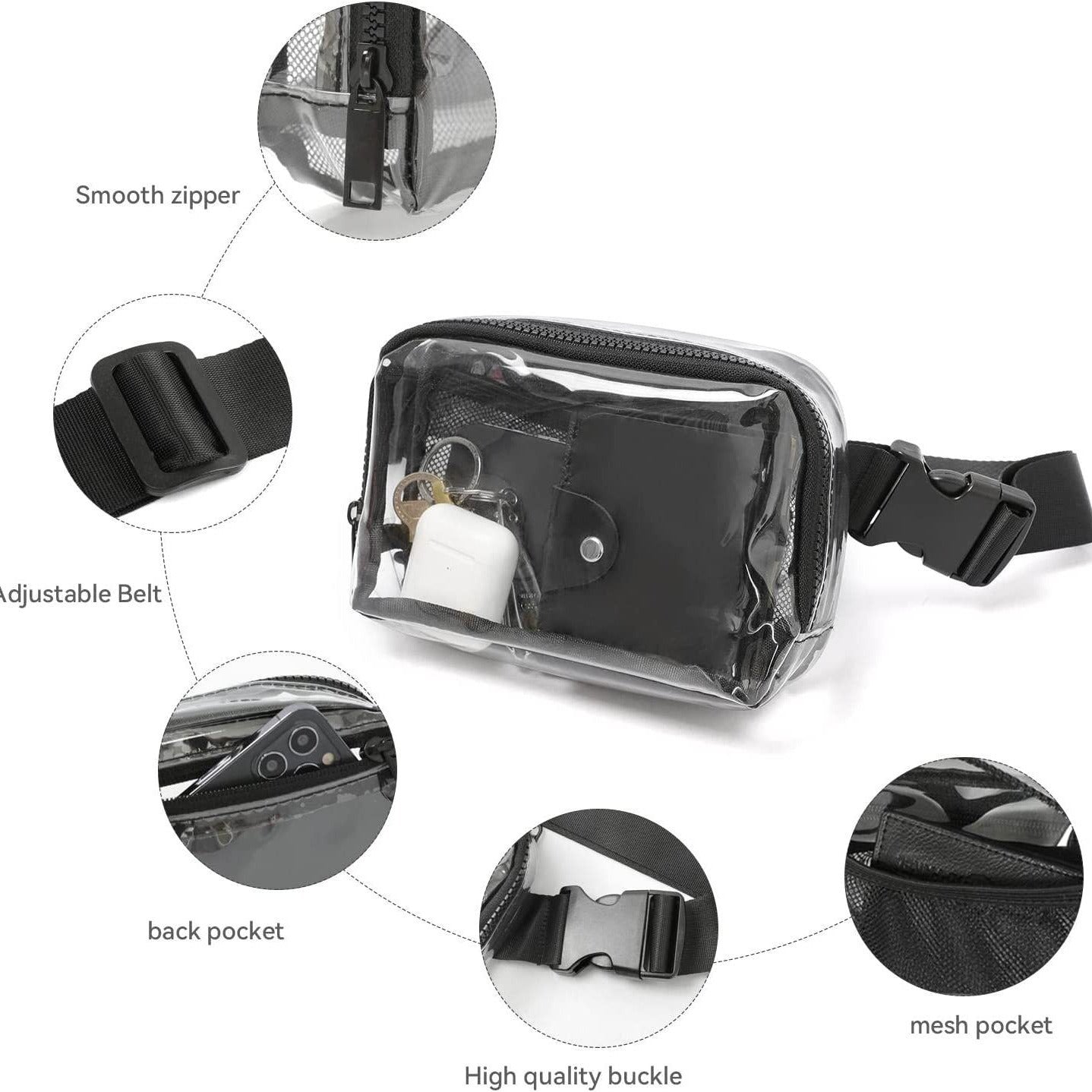 Waterproof Fanny Pack – Transparent Small Crossbody Belt Bag with Adjustable Shoulder Strap, Ideal for Festival, Hiking, Concerts, and Travel, Stadium Approved Waist Bag - SJB-DIAMOND ELITES