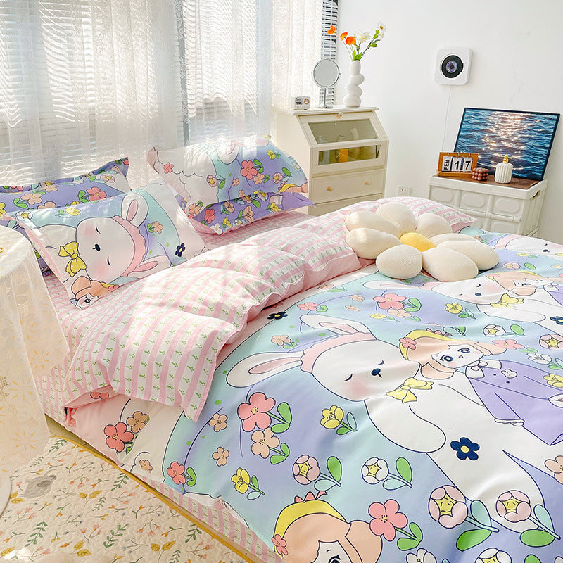 Four-piece Set Sanding Skin Bed Sheet Quilt Cover Pi-Mart