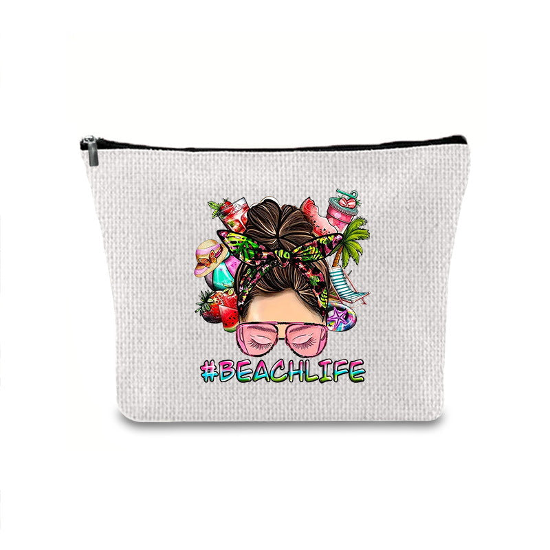 Linen printed cosmetic bag, cosmetic lipstick storage bag, small simple zipper evening clutch bag, - SJB-DIAMOND ELITES