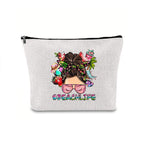 Linen printed cosmetic bag, cosmetic lipstick storage bag, small simple zipper evening clutch bag, - SJB-DIAMOND ELITES