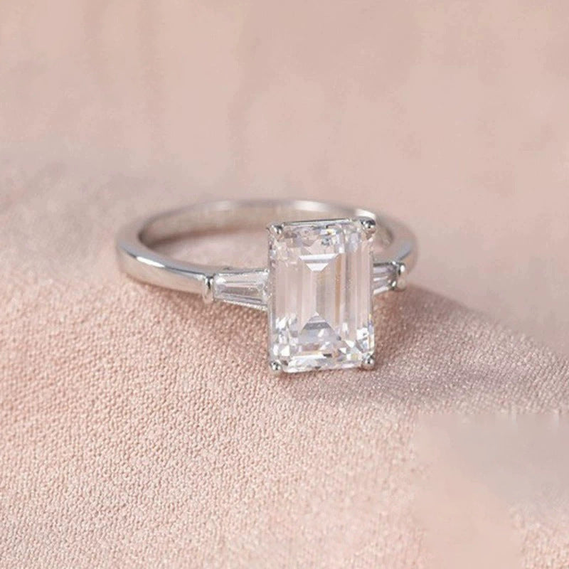 925 Silver Inlaid 3 Karat Emerald Zircon Ring Pi-Mart