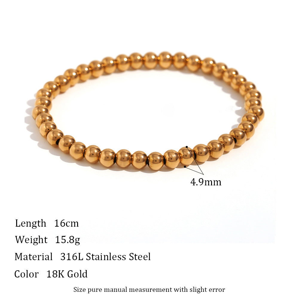 Niche Vintage Stainless Steel Plated 18K Elastic Bead Bracelet Pi-Mart