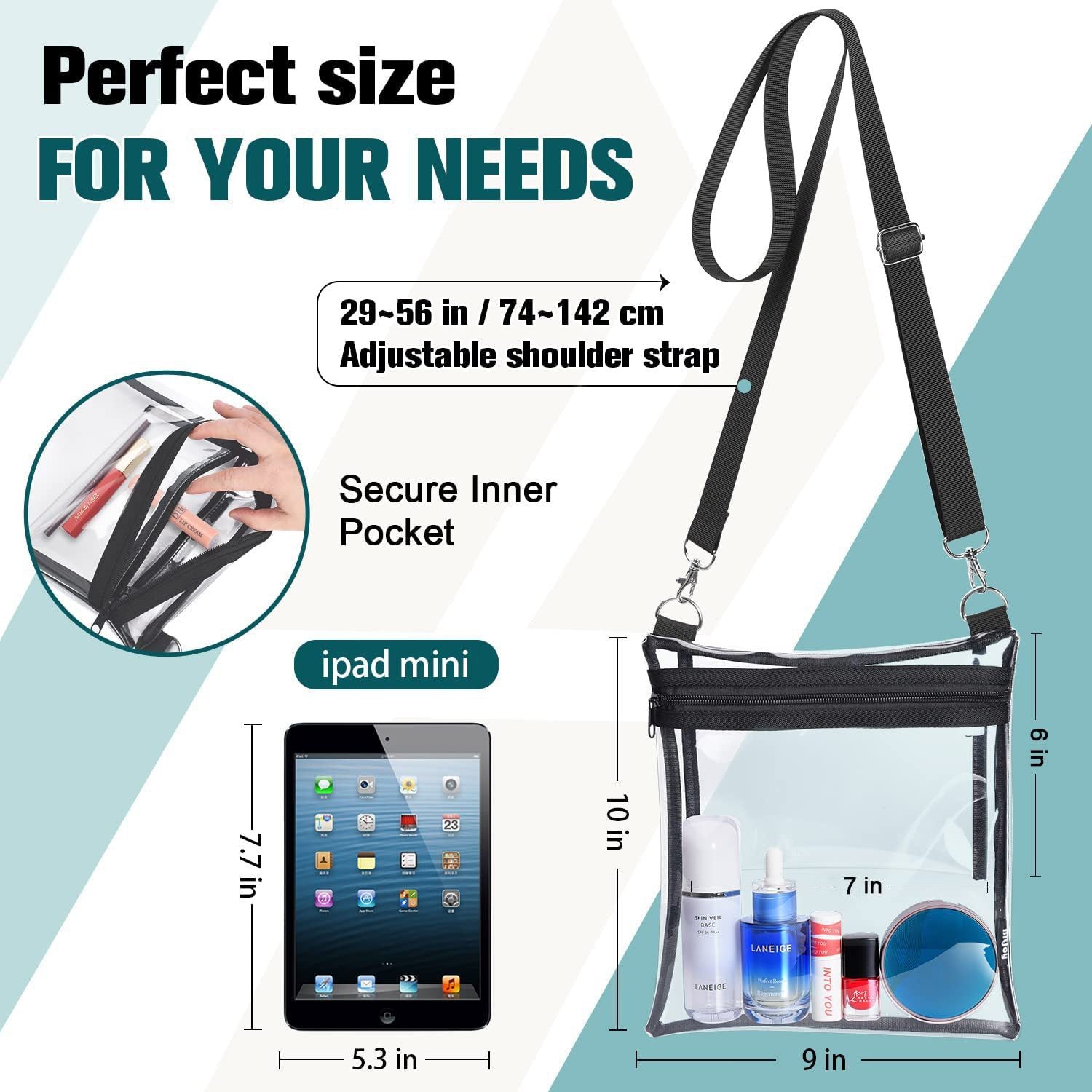 Transparent crossbody bag small, PVC messenger bag shoulder crossbody bag for concert stadium - SJB-DIAMOND ELITES