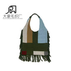 Tassel bag women, splicing knitted shoulder bag, simple and versatile retro knitted bag hobo - SJB-DIAMOND ELITES